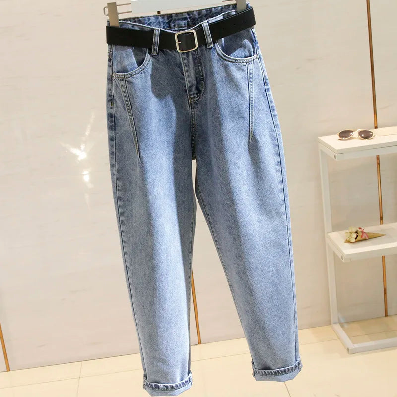 Women Jeans Blue Washed Loose Casual Denim Pants Large Size S-5XL Harem Pants Female Versatile Baggy Trousers